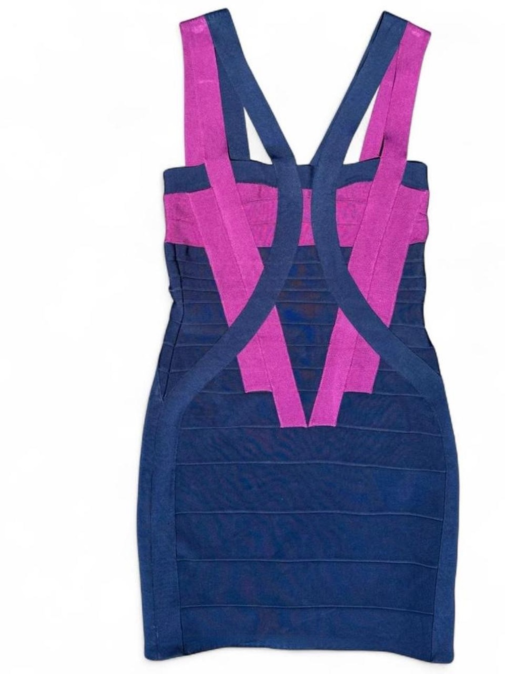 Herve Leger Navy and Fuchsia Bandage Mini Dress